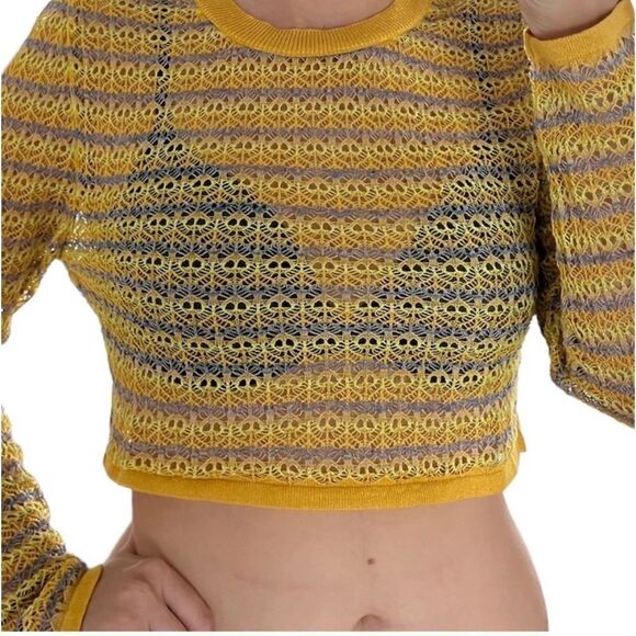 BNWT Zara Yellow Pointelle Knit Lightweight Crop Sweater - Picture 5 of 14